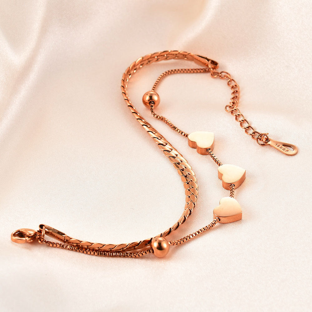 Love Heart Simplicity Gold Stainless Steel Bracelet