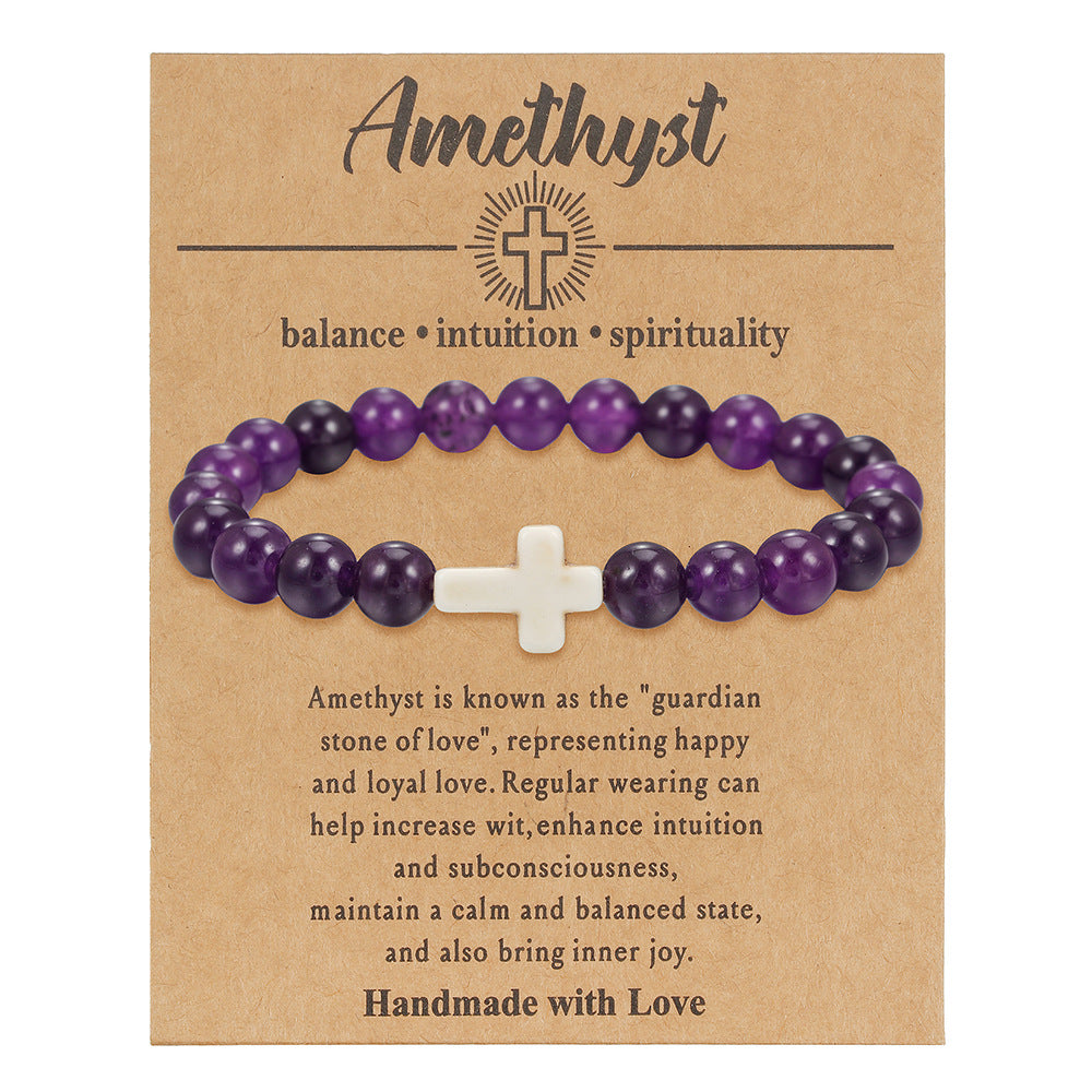 Cross Natural Stone Beaded Tigereye Volcanic Rock Adjustable Bracelet
