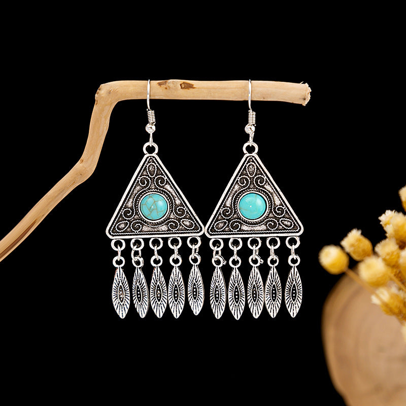 Tassel Turquoise Retro Minority Ethnic Style Earrings