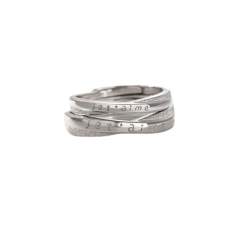 French Love You Couple Pair Sier Rings