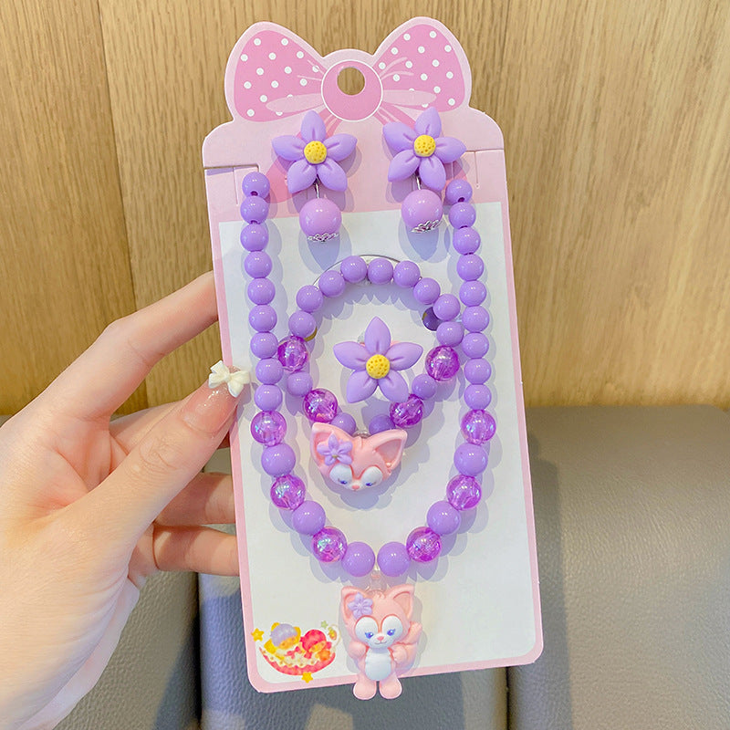 Children's Pink Belle Ear Clip Suit Princess Little Necklaces