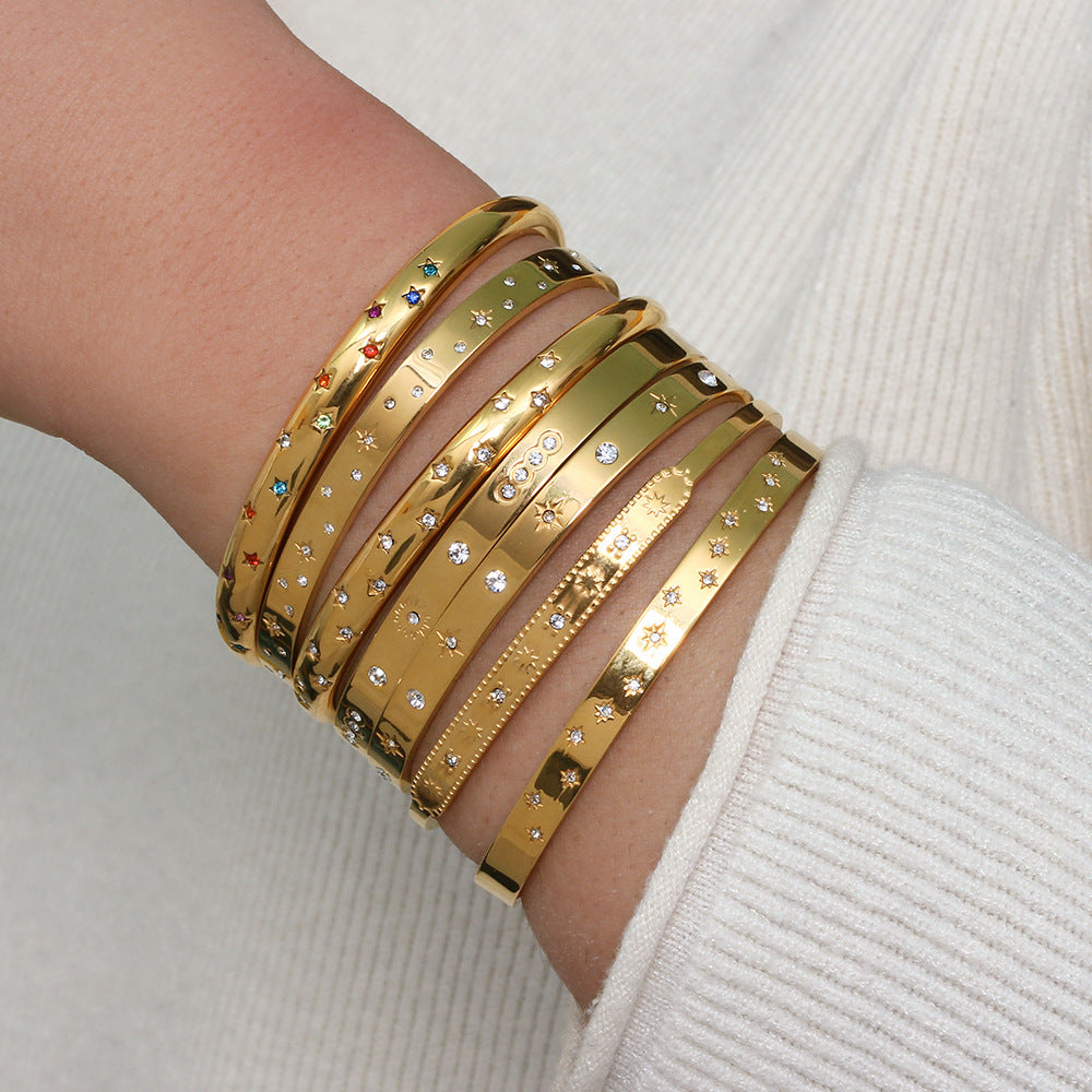 Women's Mang Star Round Zircon Opening Stainless Steel Bracelets
