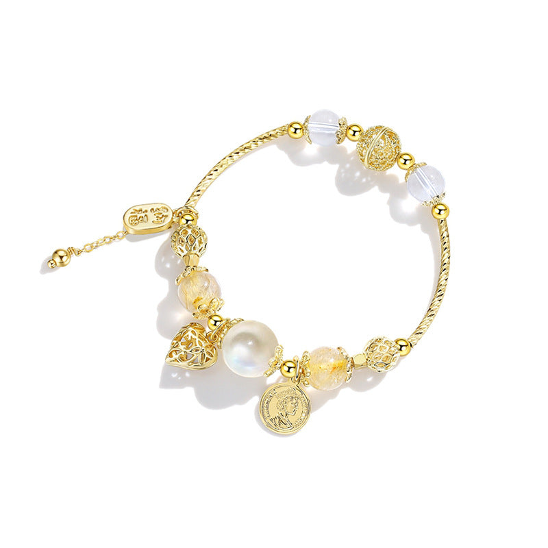 Mélange et bracelets romantiques en cristal doux et transparent pour femmes, cœur de pêche