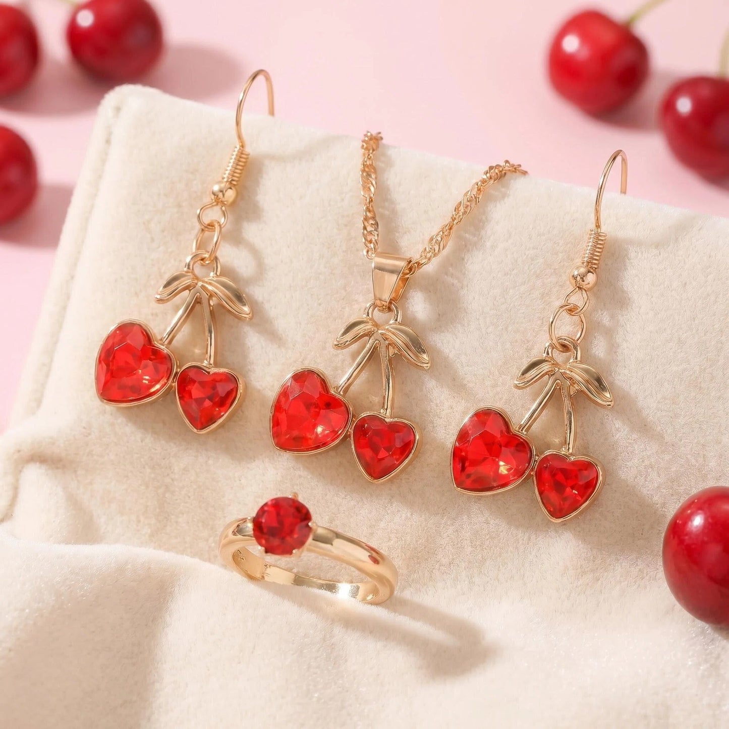 Love Fashion Simple Heart-shaped Cute Cherry Earrings