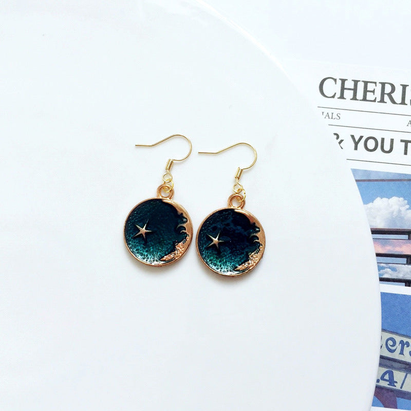 Women's Cartoon Metal Dripping Planet Moon Blue Starry Sky Earrings