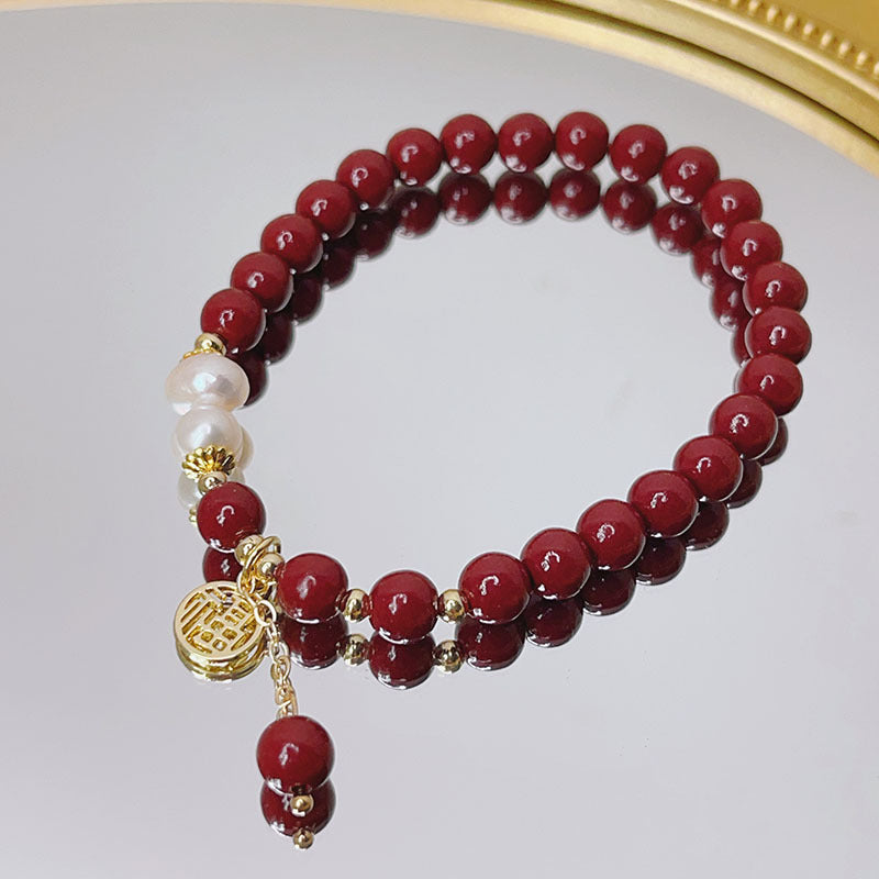 Bracelets en coquillage de perles de Style ethnique chinois pour femmes, cinabre