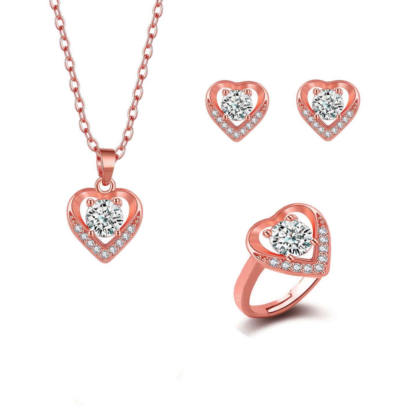 Copper Material Slightly Inlaid Zircon Gold Plated Peach Heart Foreign Necklaces