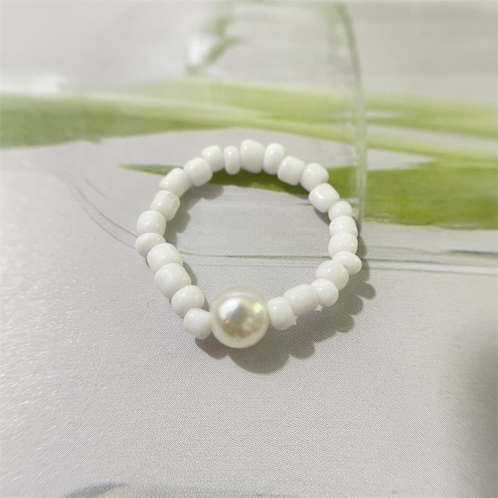 Bead Flower Colorful Woven Small Index Finger Female Rings