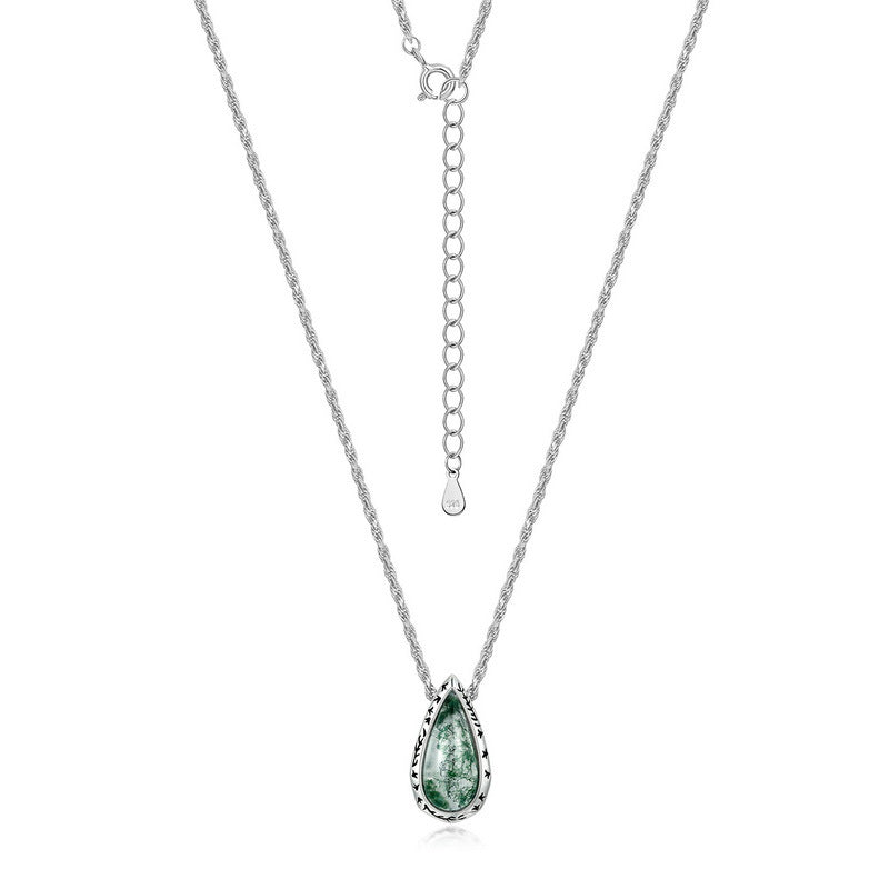 Drop Clavicle Chain Sier Green Moss Necklaces