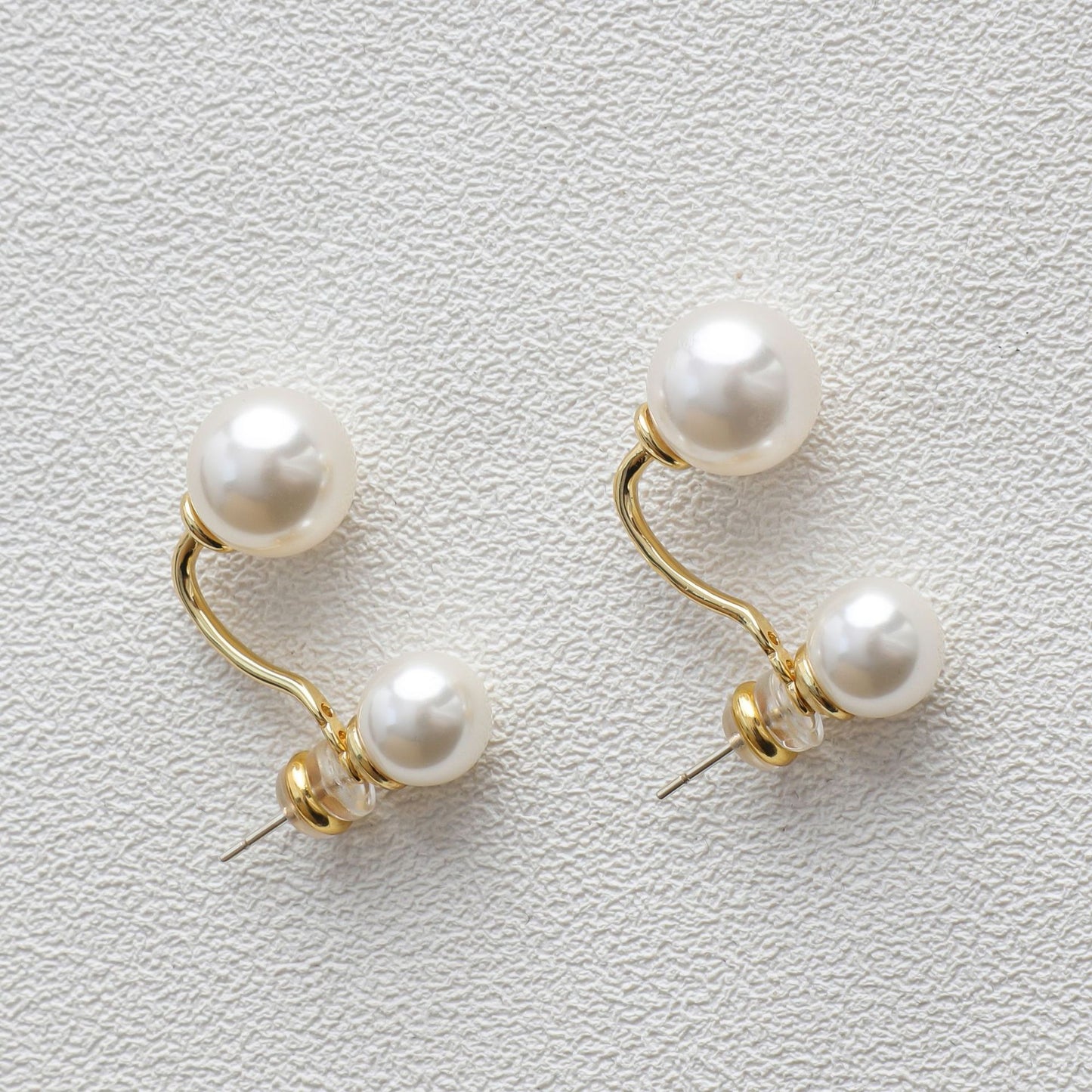 Women's Sier Pearl Double Beads Twin Elegant Earrings