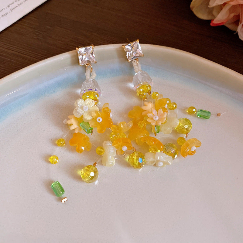 Sier Needle Acrylic Colorful Flower Sweet Earrings