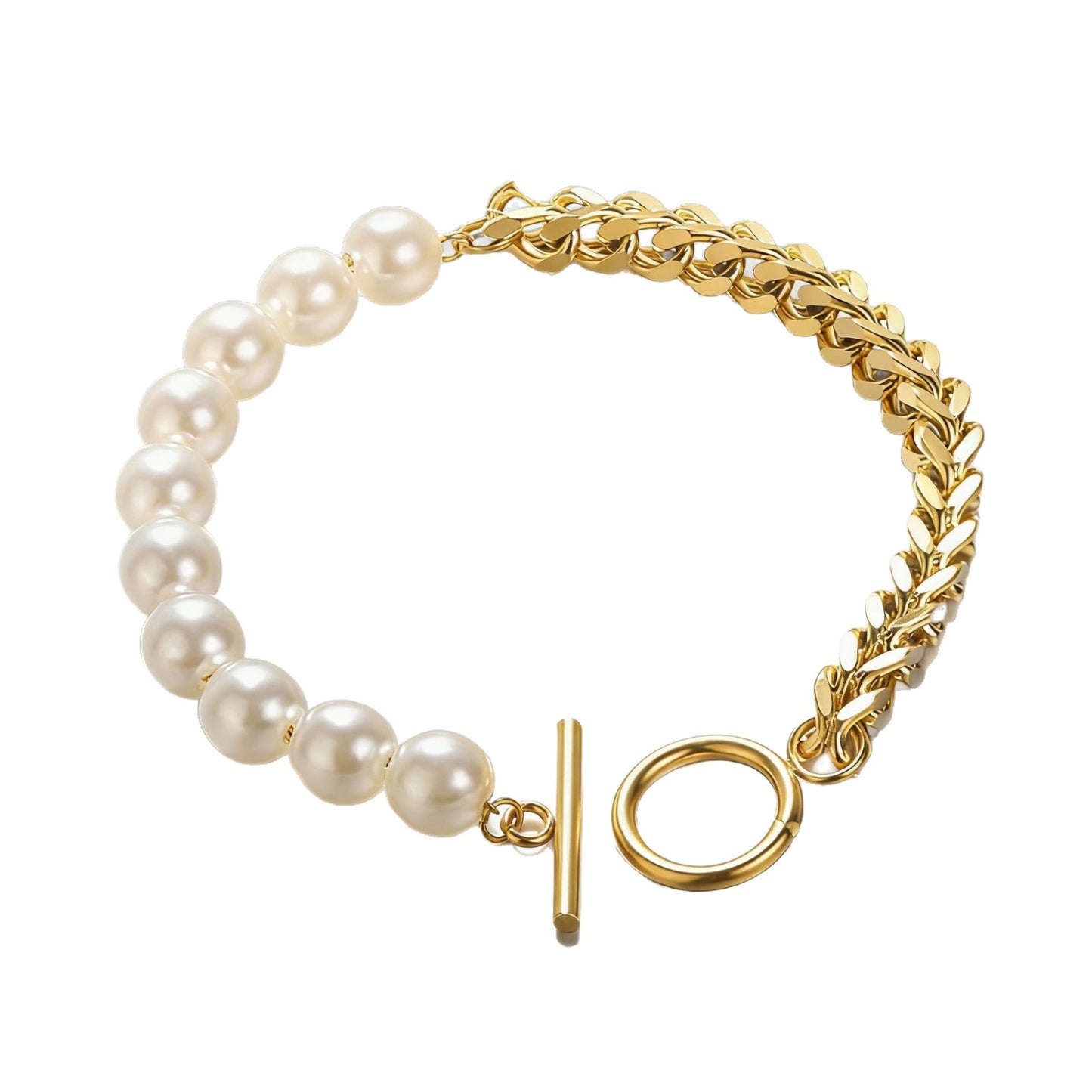 Women's High-grade Personality Stitching Chain Pearl Buckle Stainless Steel Bracelets
