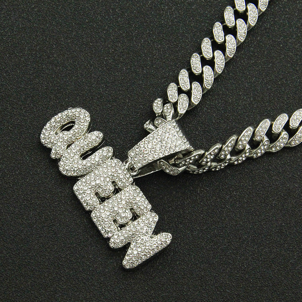 Men's Letter Pendant Cuban Link Chain Hip Hop Nightclub Short Necklaces