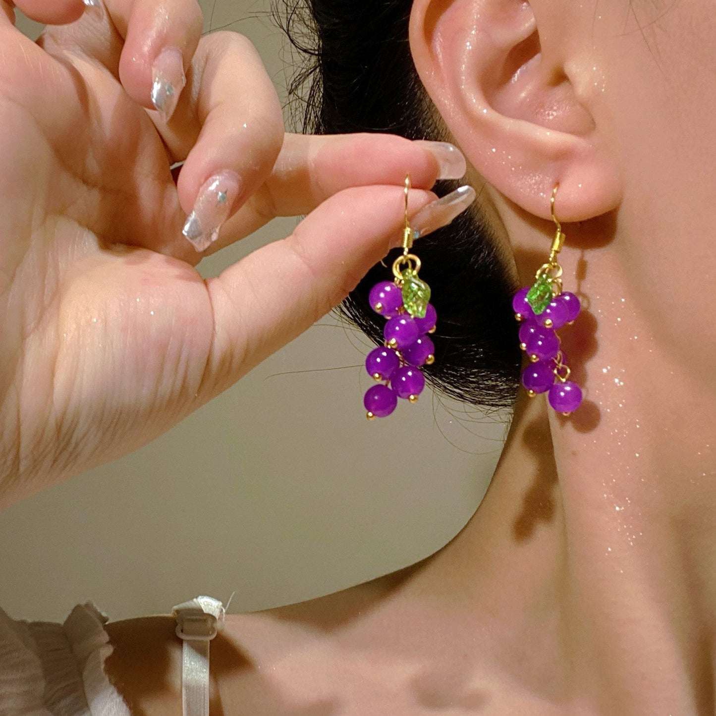 Fresh Grape Long Tassel Mori Eardrops Female Sweet Purple Earrings