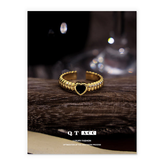 Plated French Vintage Style Black Loving Heart Rings