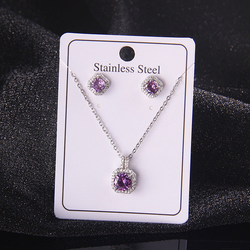 Zircon Crystal Square Diamond Full Perfume Bottle Female Jewelry Set
