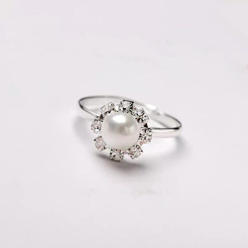Open Pearl Fashion Sunflower Rhinestone Adjustable Versatile Ring