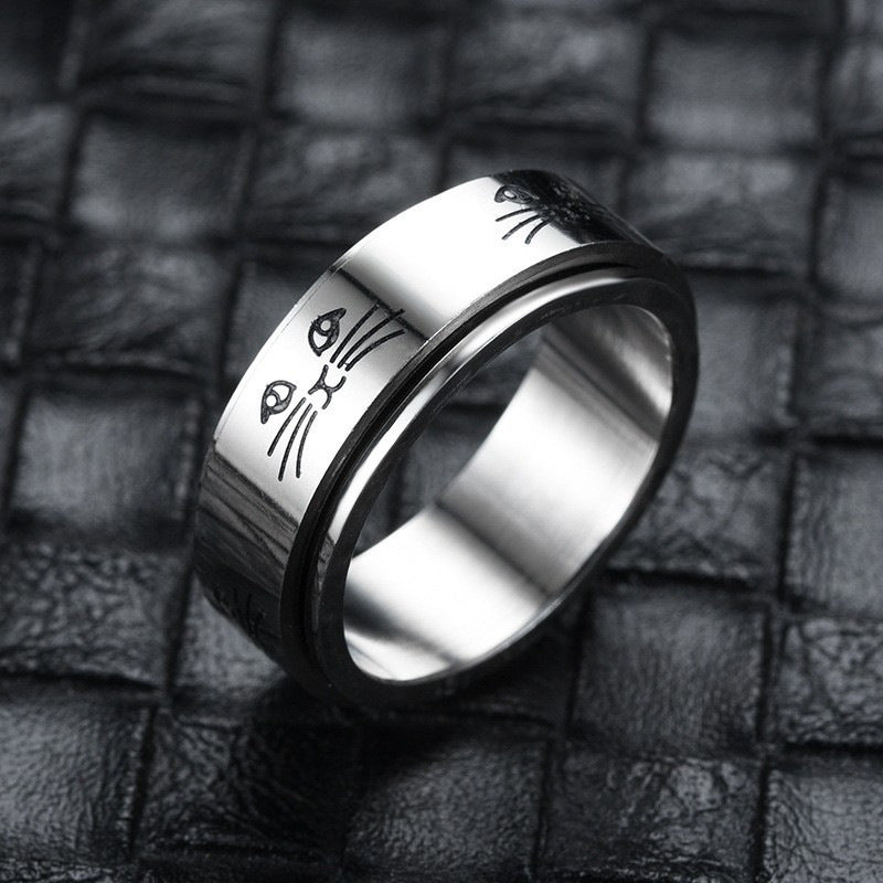 Style Cat Rotating Titanium Steel Male Fashion Rings