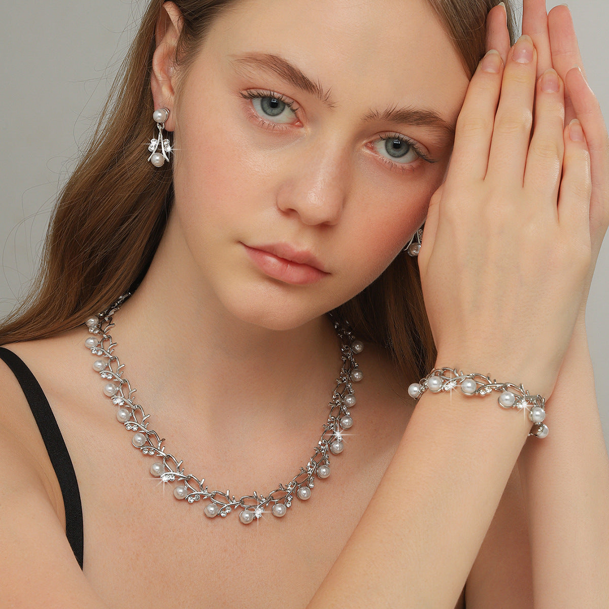 Pearl Female Alloy Bridal Advanced Two-piece Jewelry Set