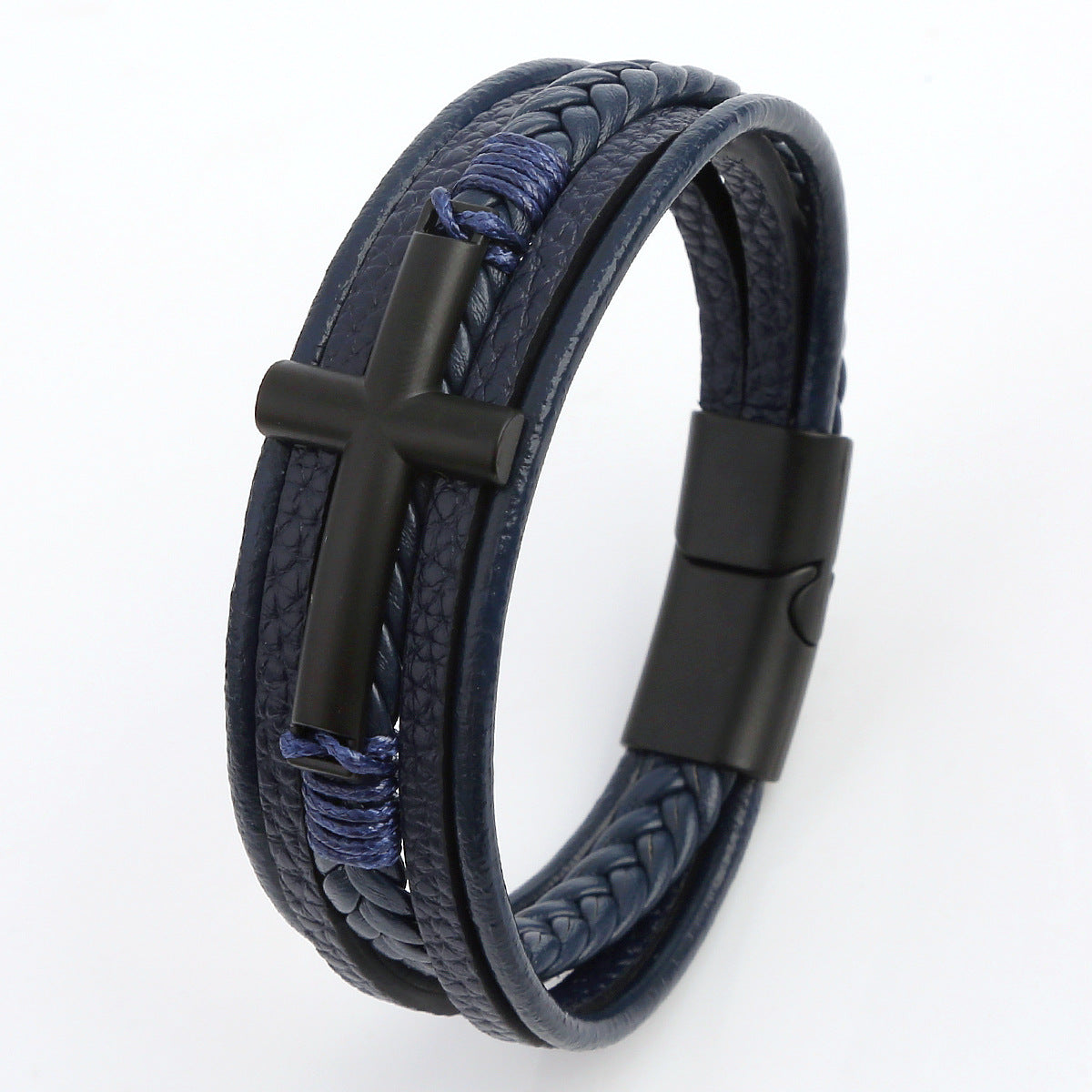 Men's Leather Hand-woven Alloy Magnetic Buckle Bangle Bracelets