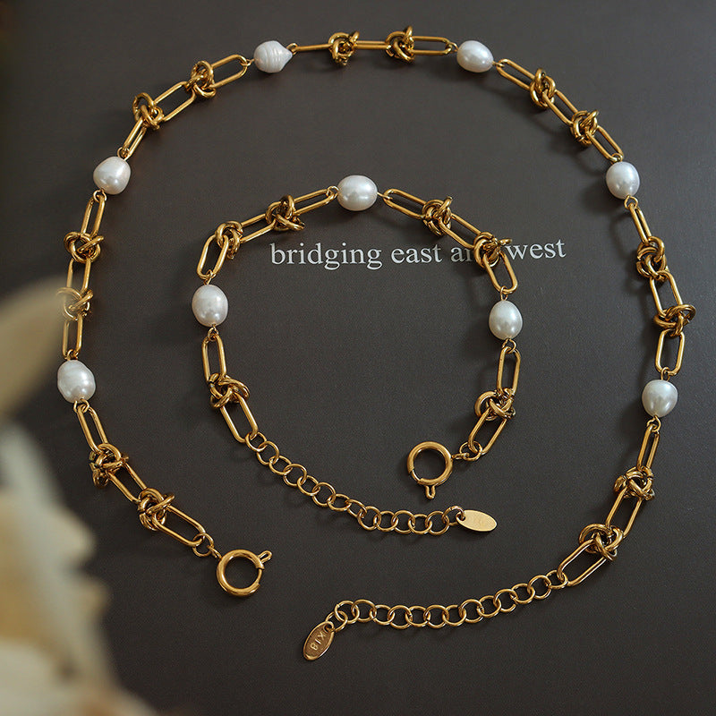 Titanium Steel Vintage Elegant Freshwater Pearl Twisted Necklaces