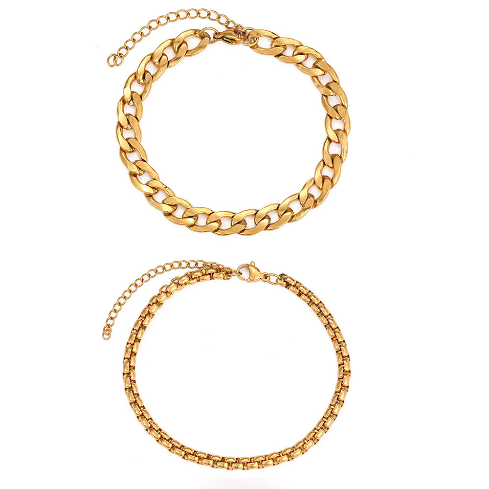 Stainless Steel Three-piece Cuban Simple Personality Hip Hop Style Bracelet