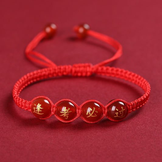 Titre Corde Rouge Main Agate Lettrage Dorure Bracelets