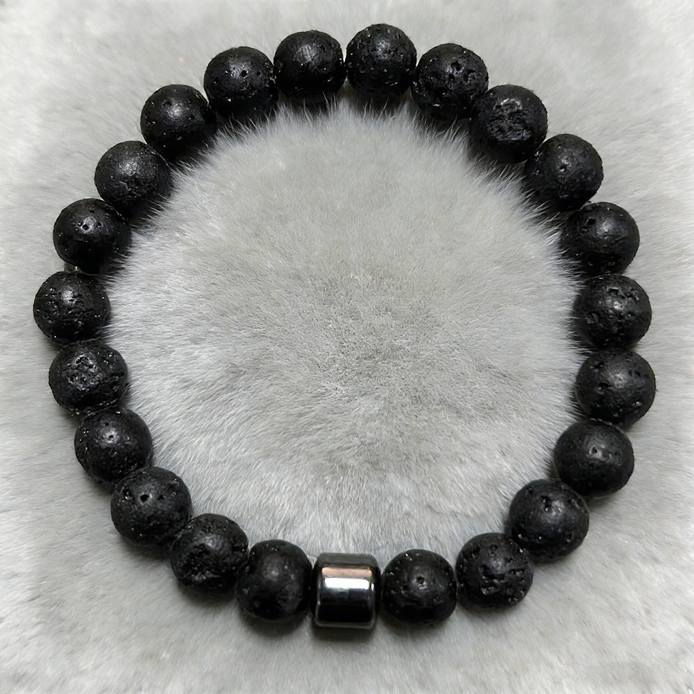 Men's Beaded White Turquoise Haematite Tigereye Volcanic Rock Map Stone Bracelet