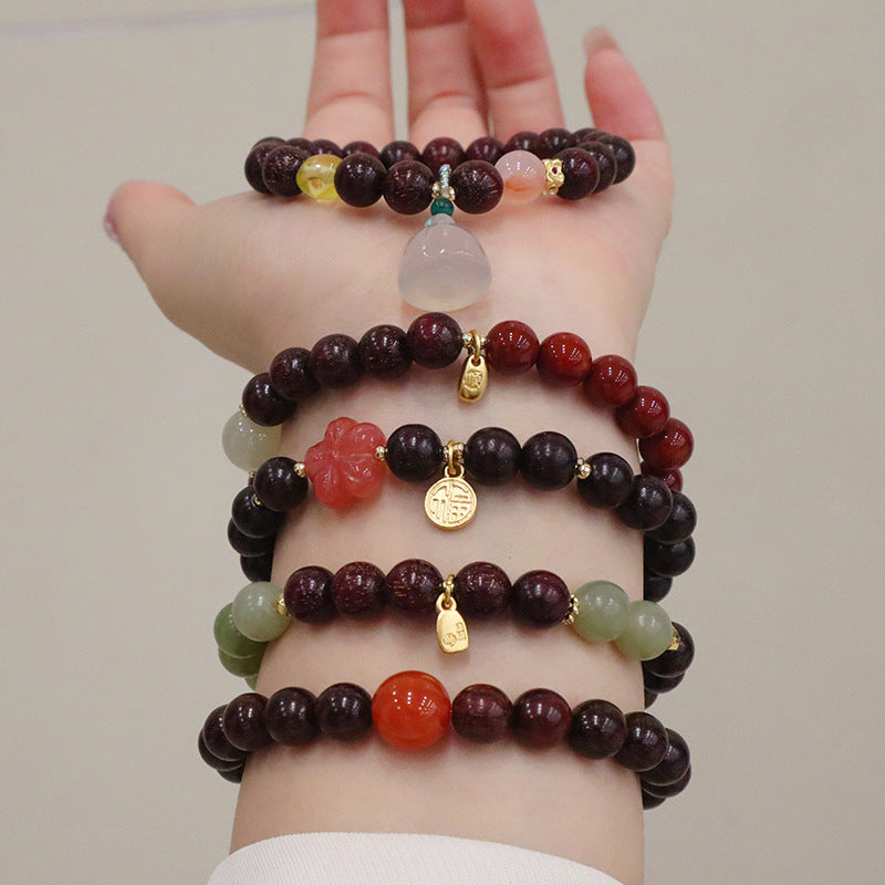 Natural Sandalwood Pterocarpus National Style Buddha Beads Gray Bracelets