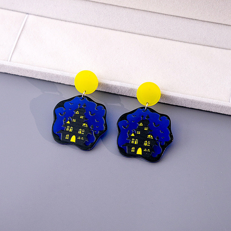 Boucles d'oreilles d'horreur en acrylique fantôme de dessin animé drôle d'Halloween pour femmes