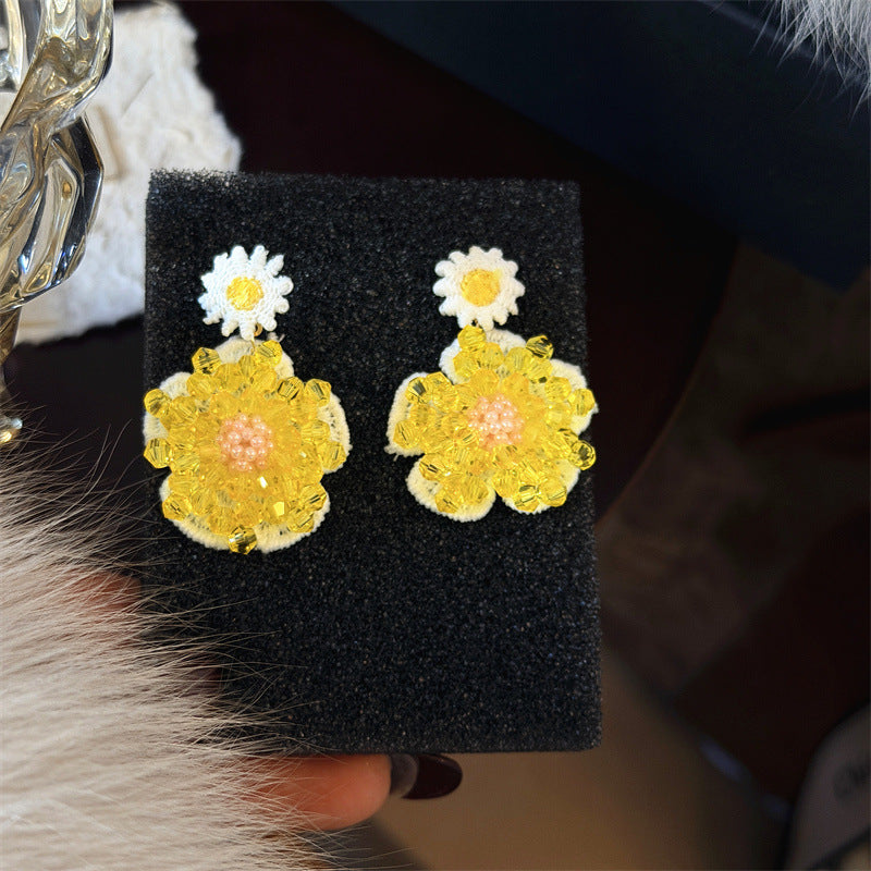 Women's Little Daisy Flower Crystal Woven Resin Girly Rings