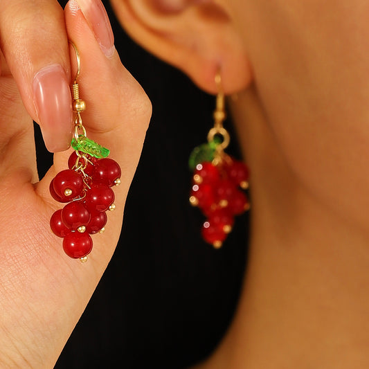Fresh Grape Long Tassel Mori Eardrops Female Sweet Purple Earrings