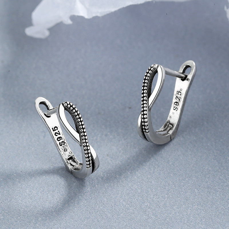 Women's Korean Fashion Imitation Thai Sier Clip Cross Diamond Retro High Earrings