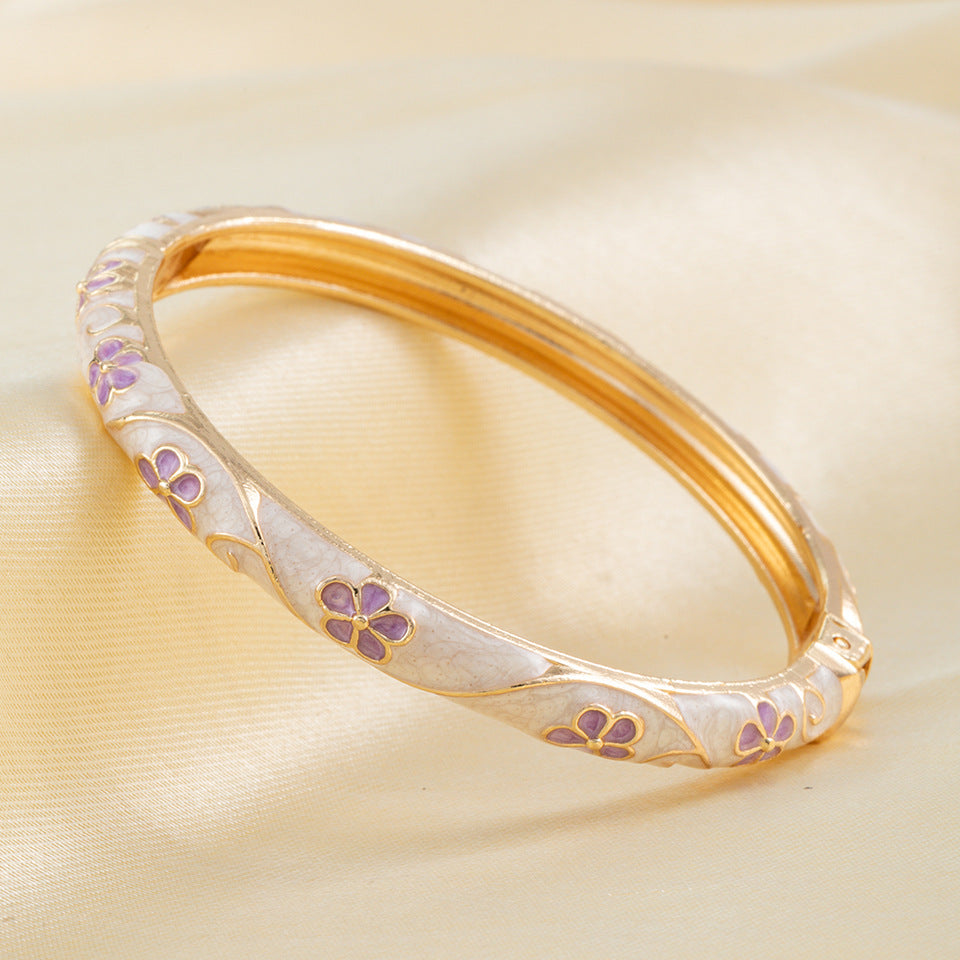 Flower Enamel Color Open-ended National Fashion Chinese Style Light Luxury Bracelet