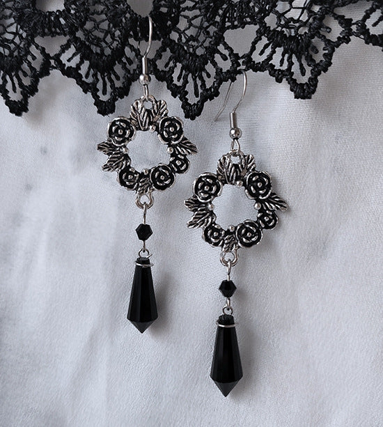 Gothic Rose Black Crystal Vintage Fashion Earrings