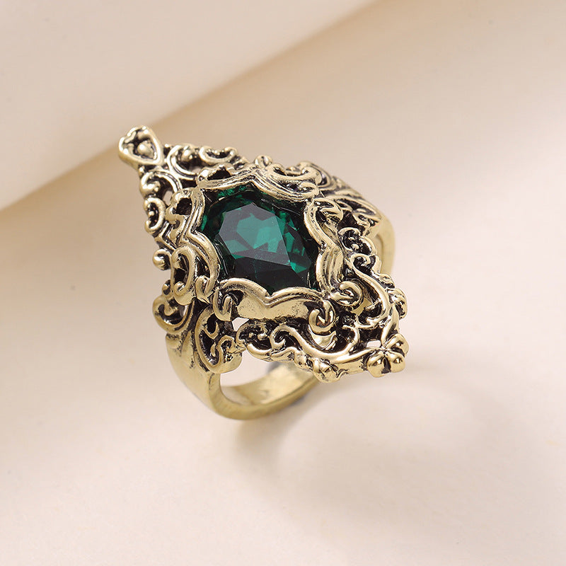 Gold Green Zircon Fashion Personality Female Ring
