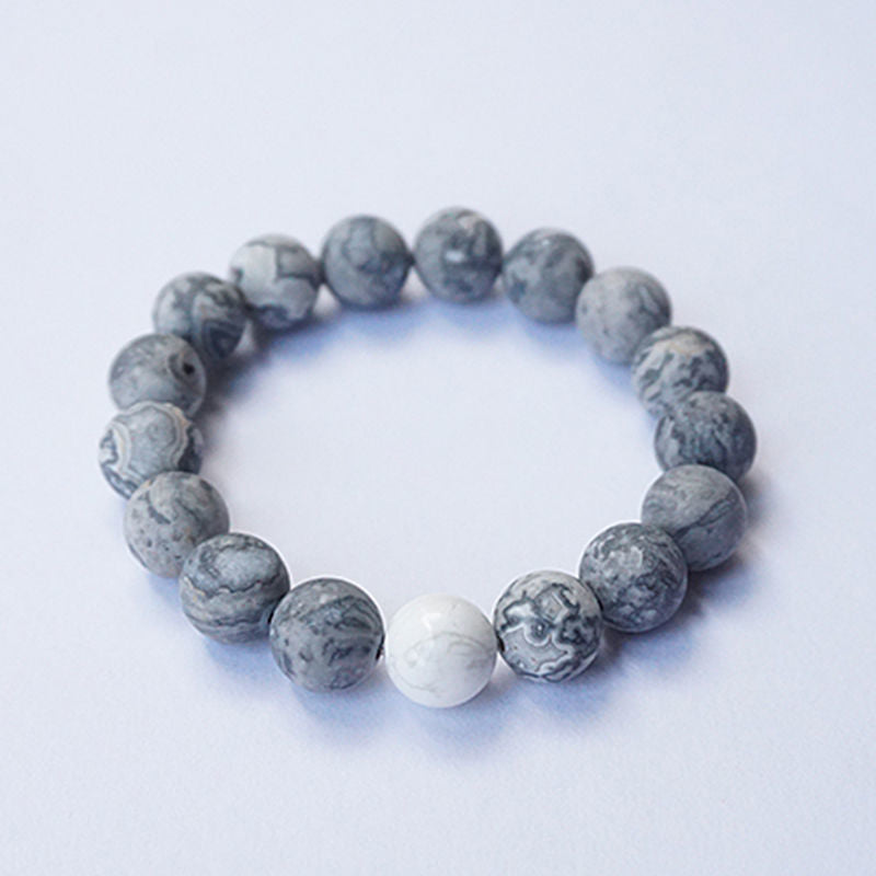 Men's Frosted Map Stone White Turquoise Prayer Bracelets