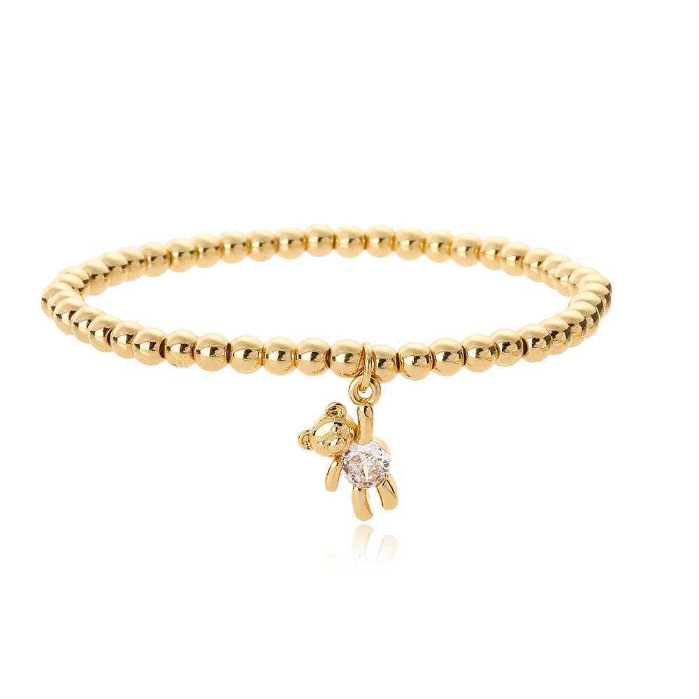 Style Copper Gold Plated Zircon Bear Bead Pendants
