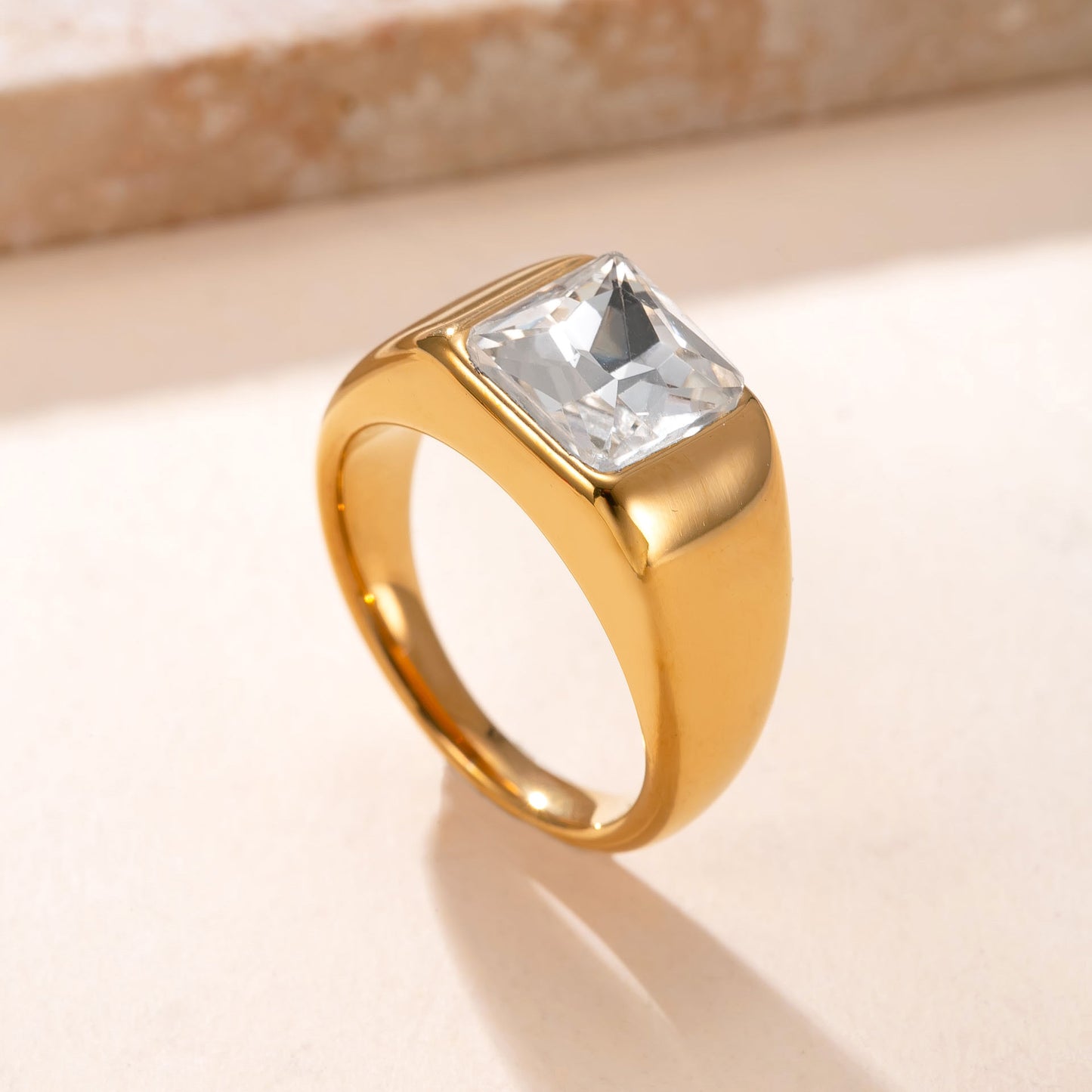 Stainless Steel Casting Square Zircon Light Luxury Rings