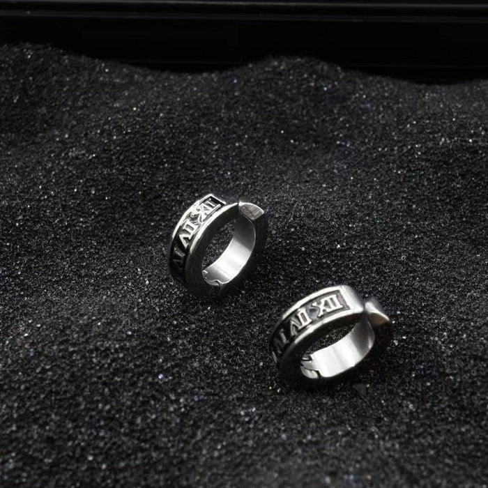 Men's Fashion Retro Roman Digital Simple Personalized Cold Style Hip Hop Ear Clip