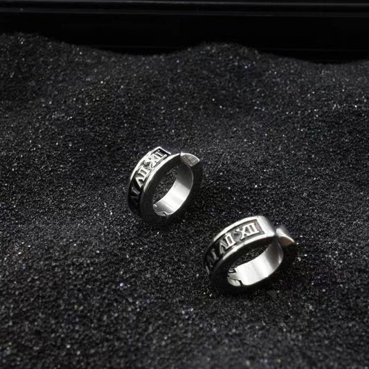 Men's Fashion Retro Roman Digital Simple Personalized Cold Style Hip Hop Ear Clip