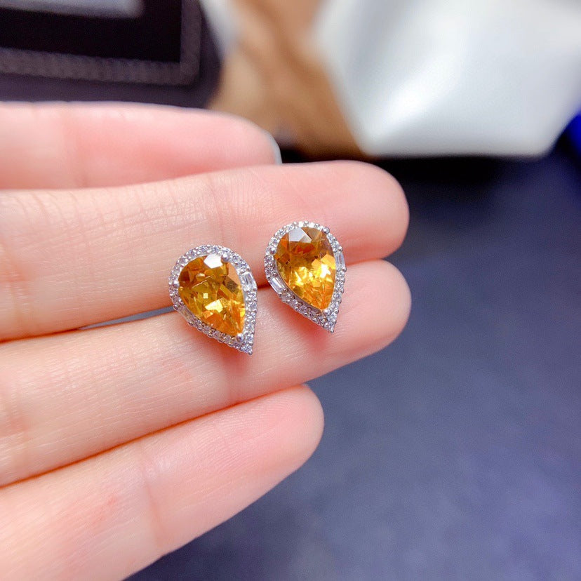 Women's Imitation Natural Blue Switzerland Topaz Eardrops Droplet Type Lucky Citrine Necklaces