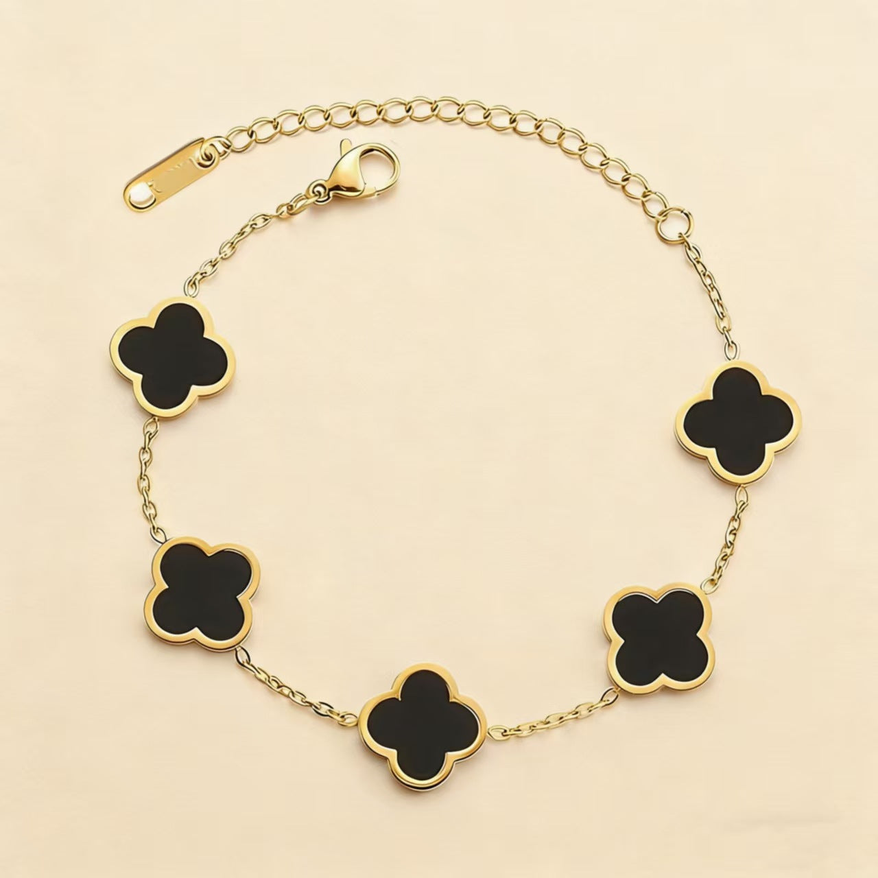 Women's Stylish Glossy Four-leaf Clover Titanium Steel Gold-plated Double-sided Bracelet