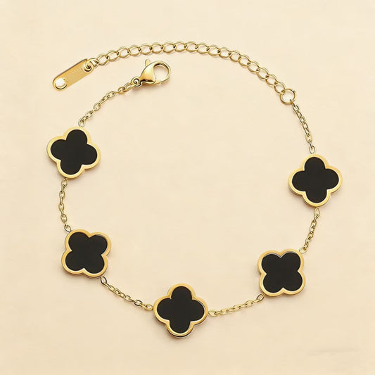 Women's Stylish Glossy Four-leaf Clover Titanium Steel Gold-plated Double-sided Bracelet