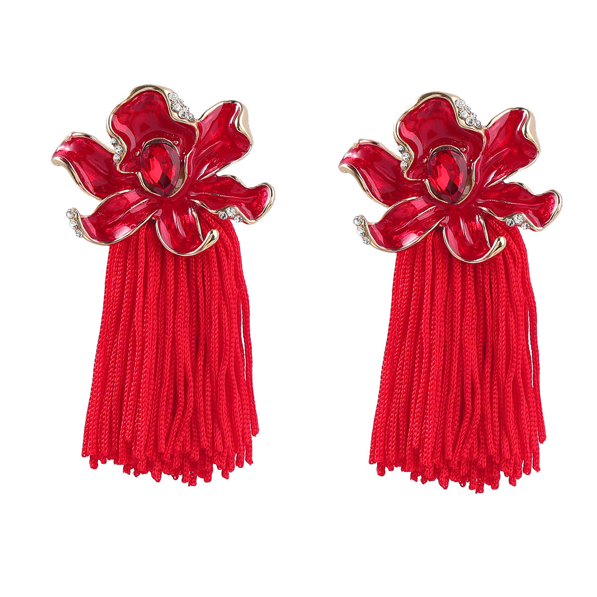 Drop Oil Flower Tassel Female Bohemian Ethnic Earrings