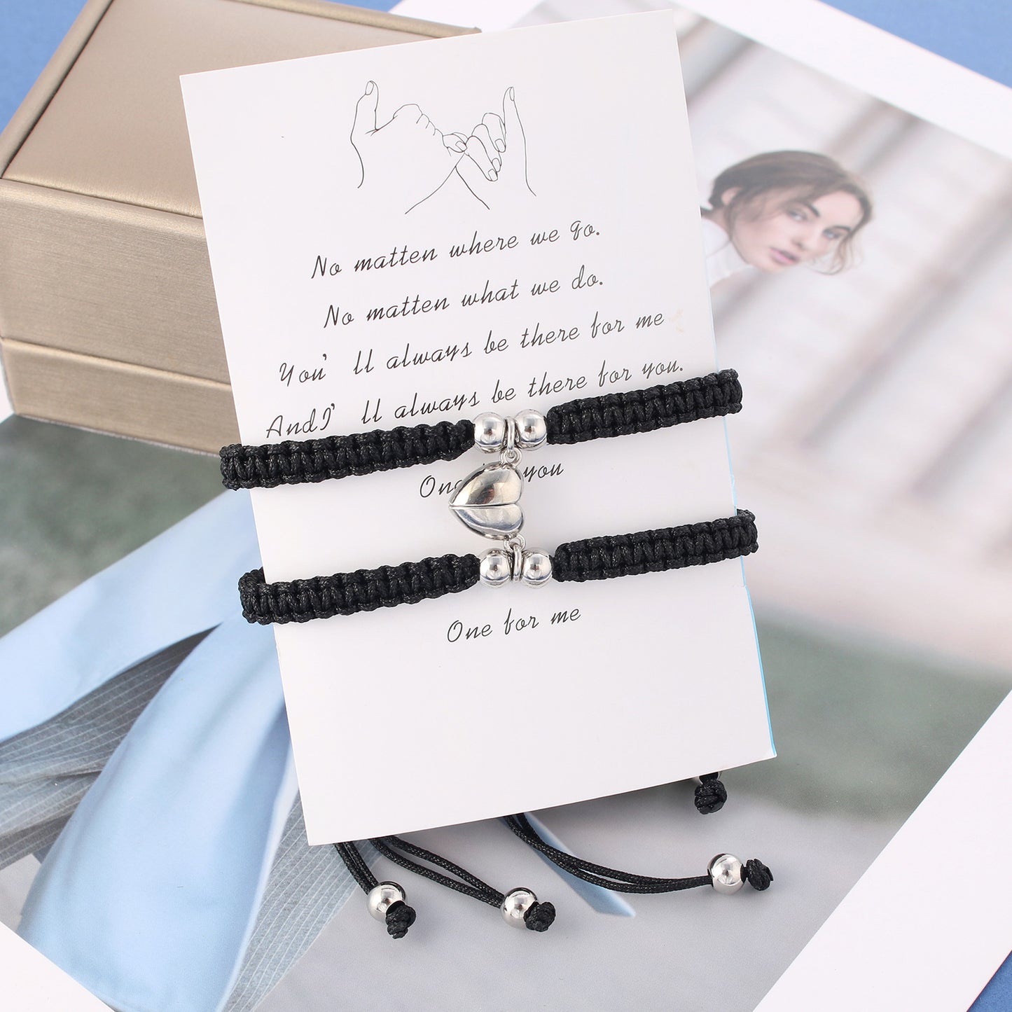 Paire et bracelets de couple à succion magnétique tissés à la main pour femmes, hommes et simples