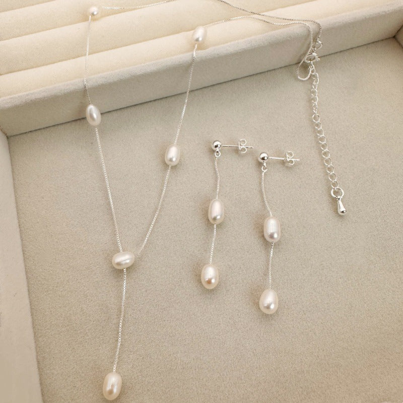 Rachel French Natural Freshwater Pearl Sier Plated Necklace