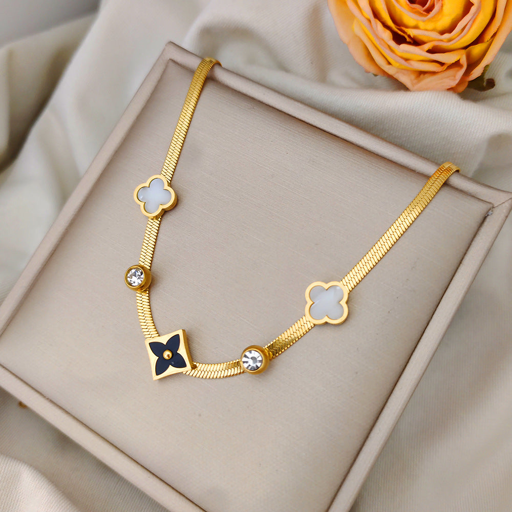 Color Value Female Whole Body Titanium Steel Clover Live Broadcast Necklace