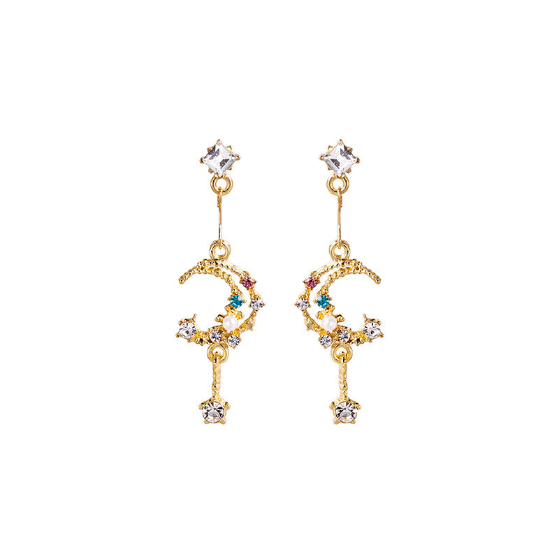 Sweet Moon Tassel Zircon Color Lolita Earrings