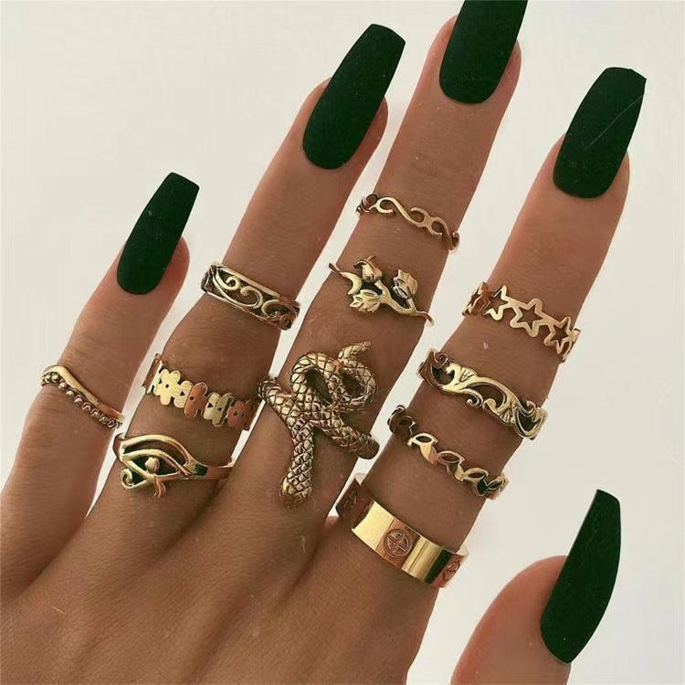 Combination Set Exaggerated Personalized Punk Piece Snake Rings